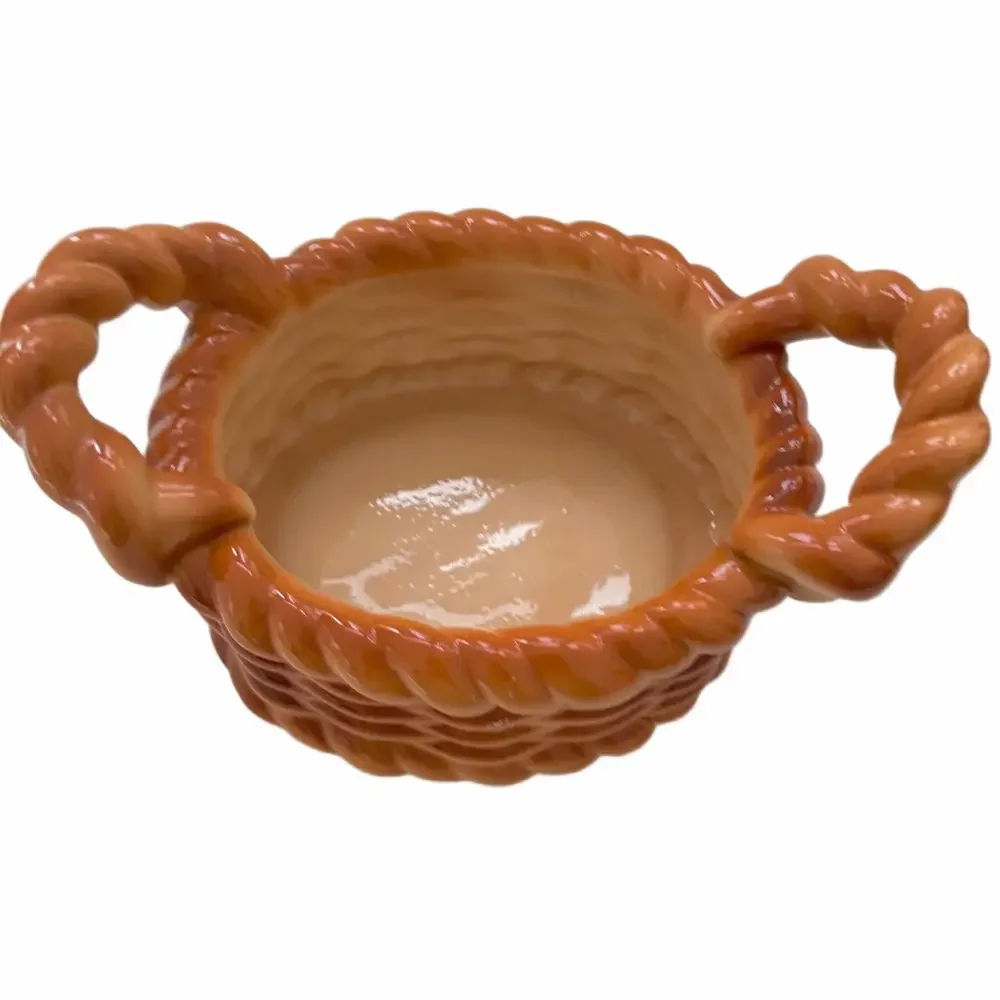 Vintage Ceramic Faux Woven Bread Basket Planter Fruit Wicker Look Decorative - Picture 3 of 10